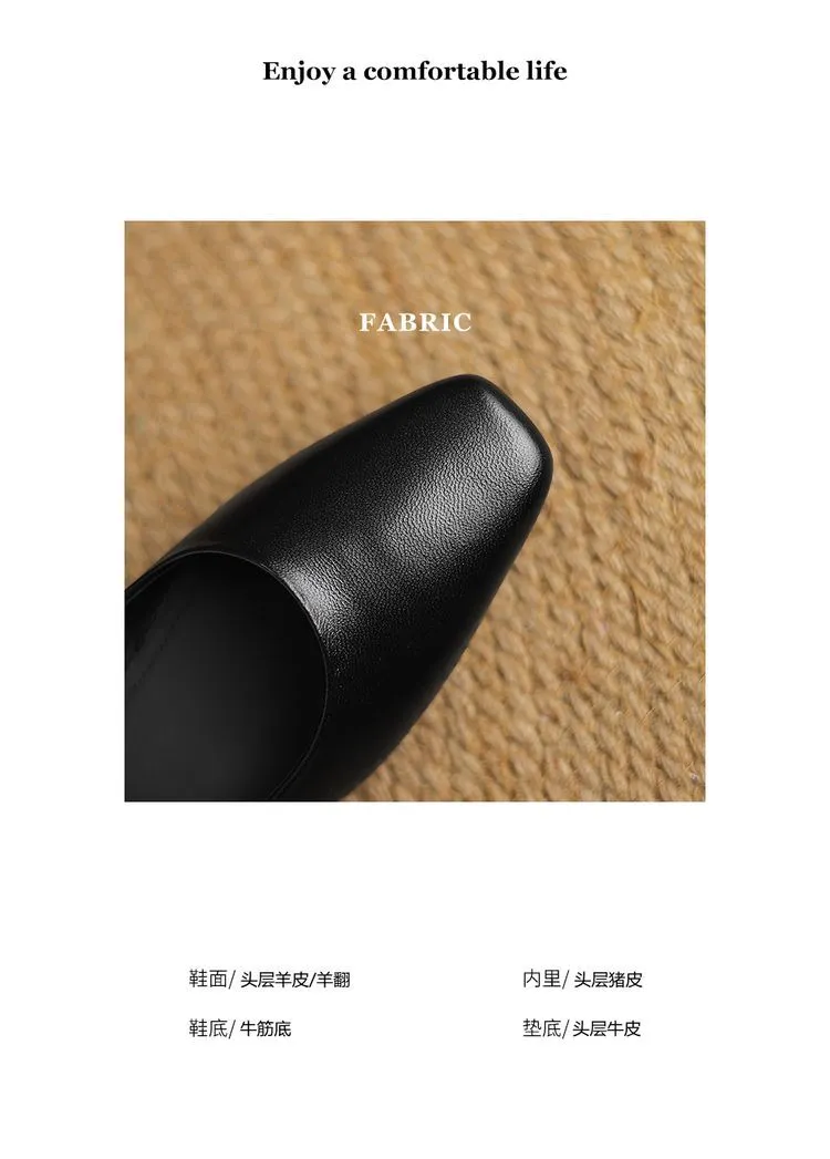 Spring square-toe chunky heel high-heeled low-cut single shoes with buckle, sheepskin fashion women's shoes 12-16b
