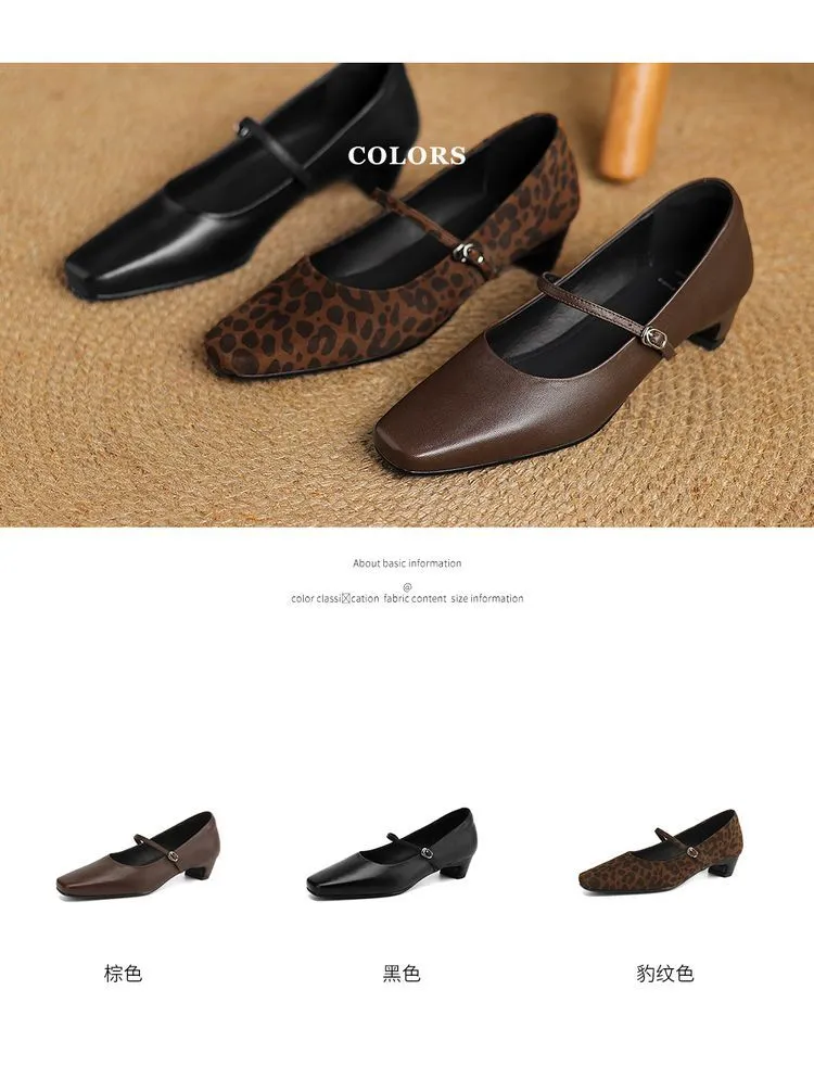 Spring square-toe chunky heel high-heeled low-cut single shoes with buckle, sheepskin fashion women's shoes 12-16b