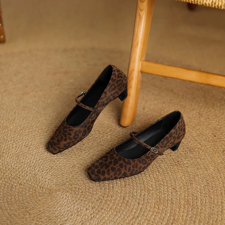 Spring square-toe chunky heel high-heeled low-cut single shoes with buckle, sheepskin fashion women's shoes 12-16b