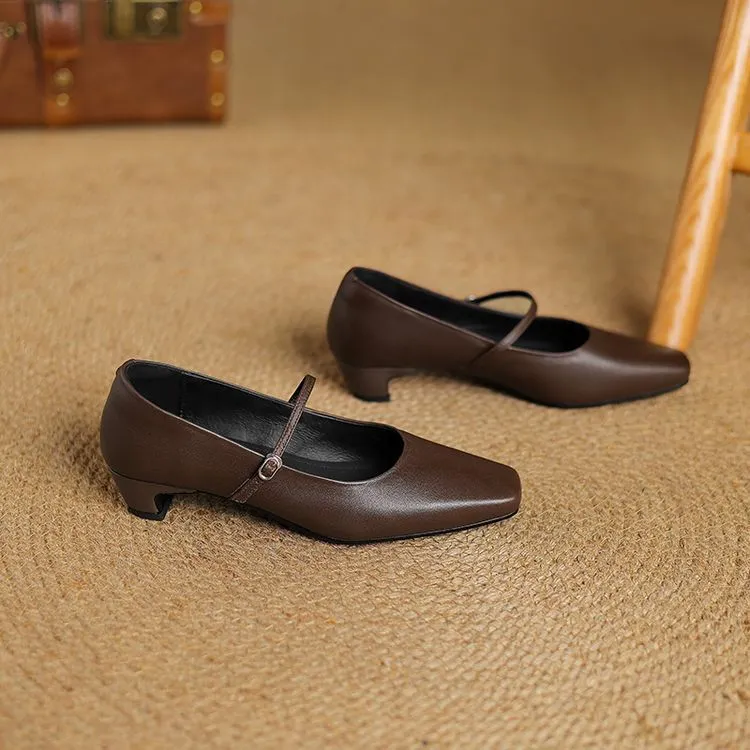Spring square-toe chunky heel high-heeled low-cut single shoes with buckle, sheepskin fashion women's shoes 12-16b