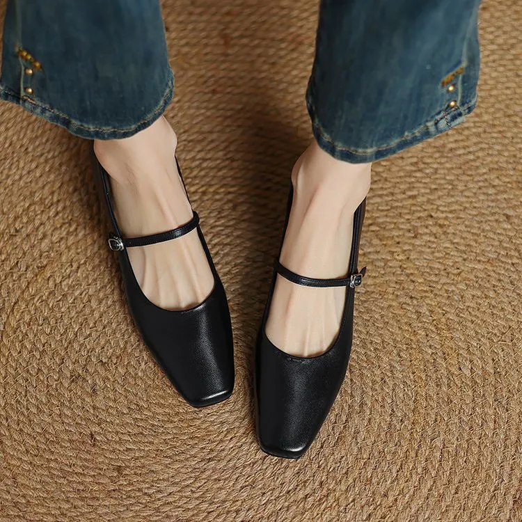 Spring square-toe chunky heel high-heeled low-cut single shoes with buckle, sheepskin fashion women's shoes 12-16b