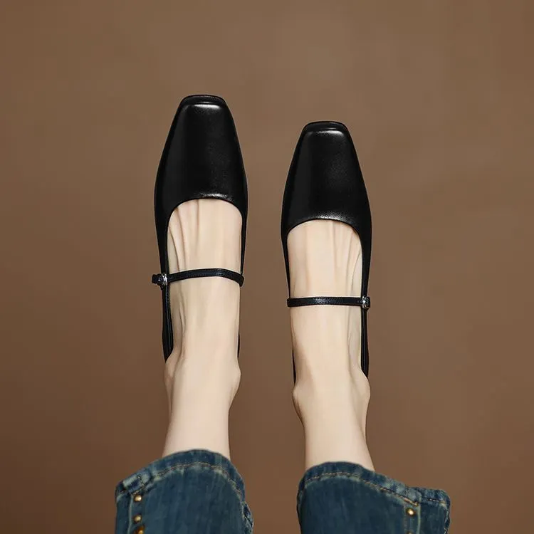 Spring square-toe chunky heel high-heeled low-cut single shoes with buckle, sheepskin fashion women's shoes 12-16b