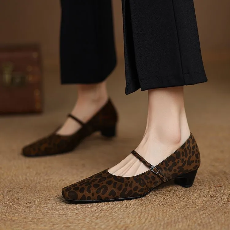Spring square-toe chunky heel high-heeled low-cut single shoes with buckle, sheepskin fashion women's shoes 12-16b