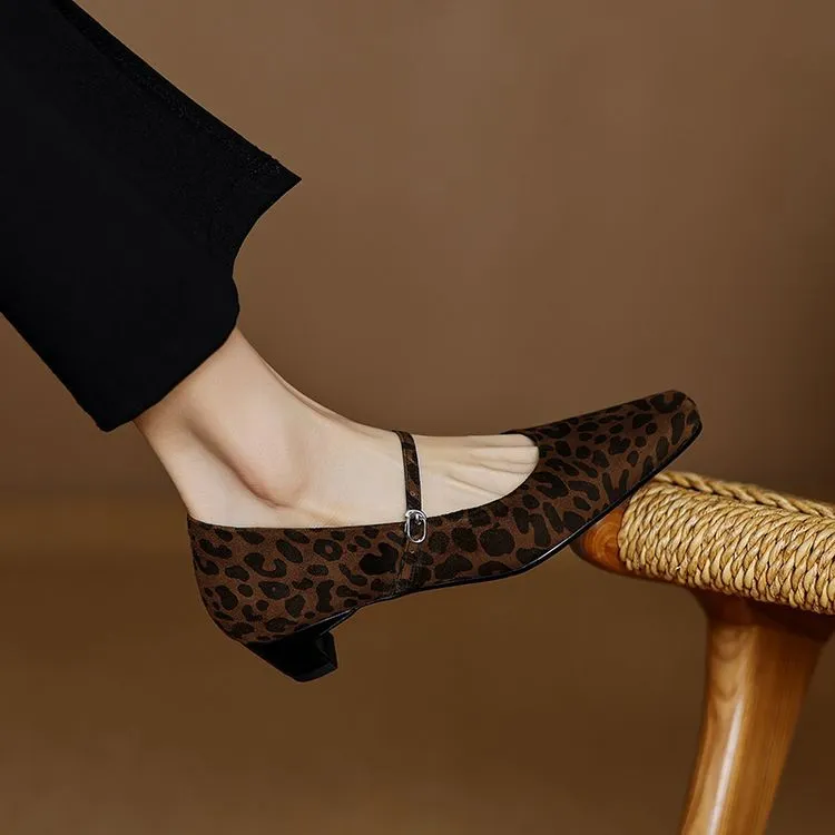 Spring square-toe chunky heel high-heeled low-cut single shoes with buckle, sheepskin fashion women's shoes 12-16b