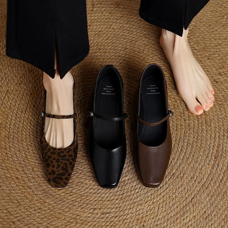 Spring square-toe chunky heel high-heeled low-cut single shoes with buckle, sheepskin fashion women's shoes 12-16b