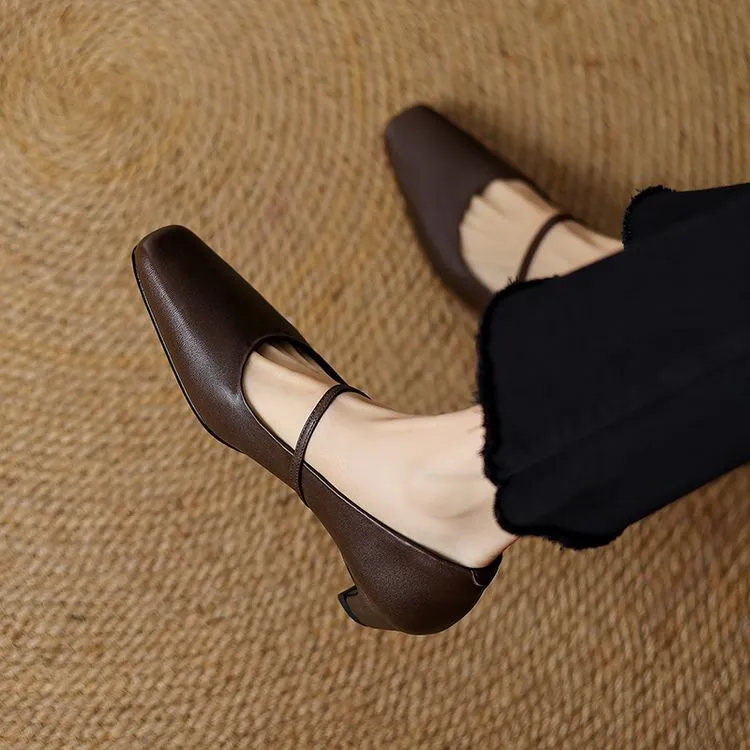 Spring square-toe chunky heel high-heeled low-cut single shoes with buckle, sheepskin fashion women's shoes 12-16b