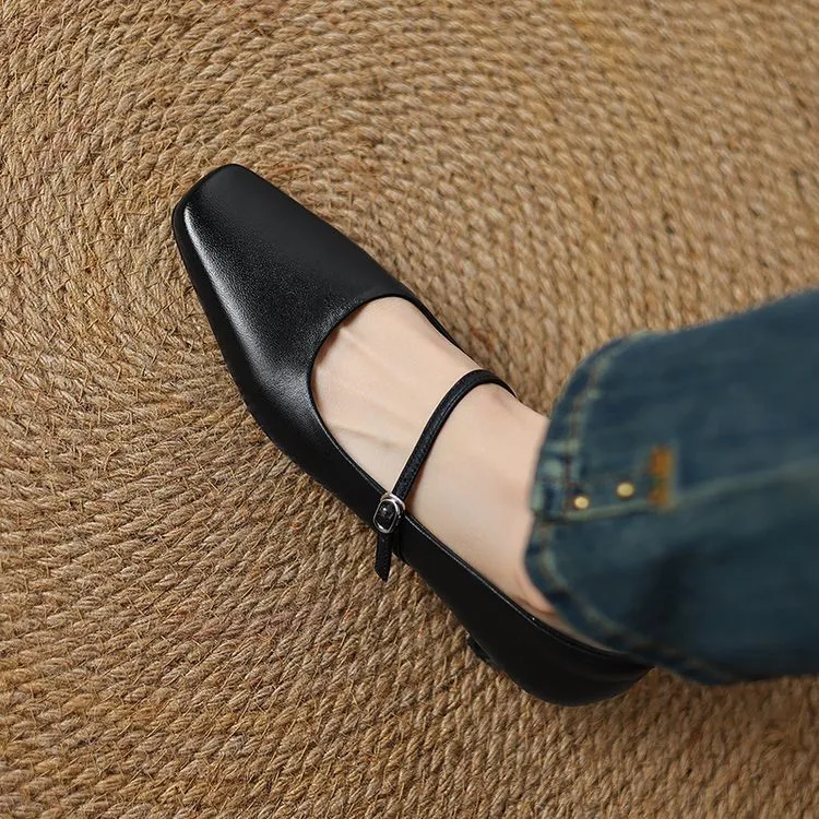 Spring square-toe chunky heel high-heeled low-cut single shoes with buckle, sheepskin fashion women's shoes 12-16b