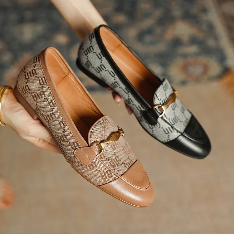 Denim patchwork loafers, deep-cut slip-on shoes, chunky heel, low heel, comfortable and simple fashion women's shoes