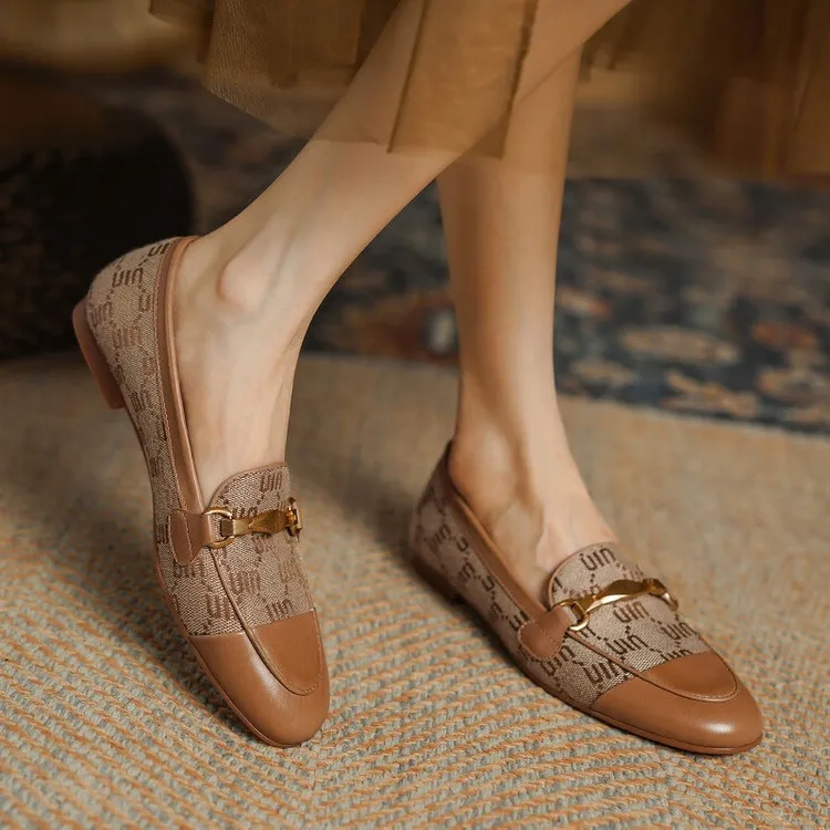 Denim patchwork loafers, deep-cut slip-on shoes, chunky heel, low heel, comfortable and simple fashion women's shoes