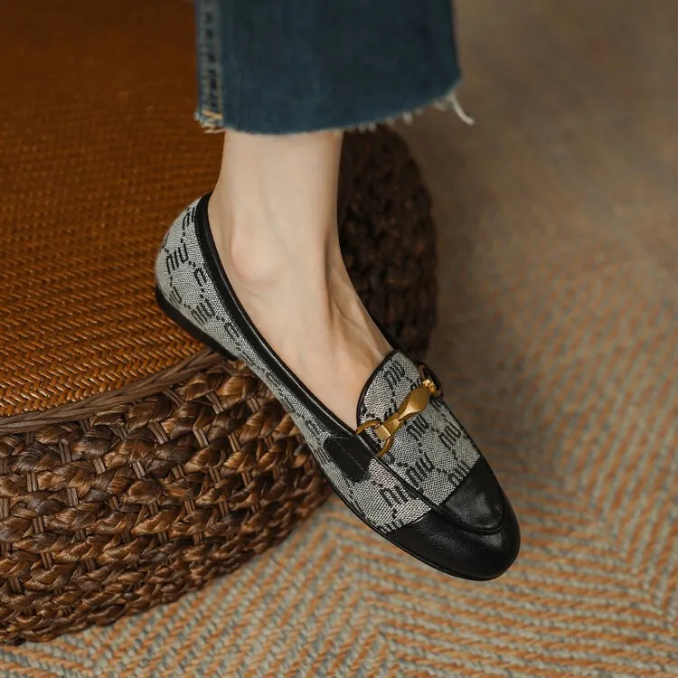 Denim patchwork loafers, deep-cut slip-on shoes, chunky heel, low heel, comfortable and simple fashion women's shoes