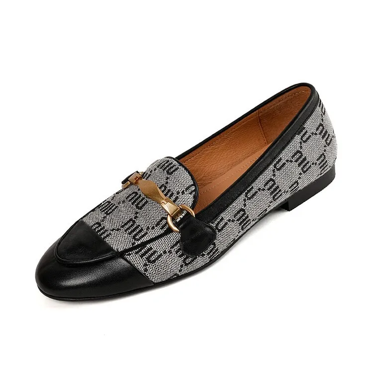 Denim patchwork loafers, deep-cut slip-on shoes, chunky heel, low heel, comfortable and simple fashion women's shoes