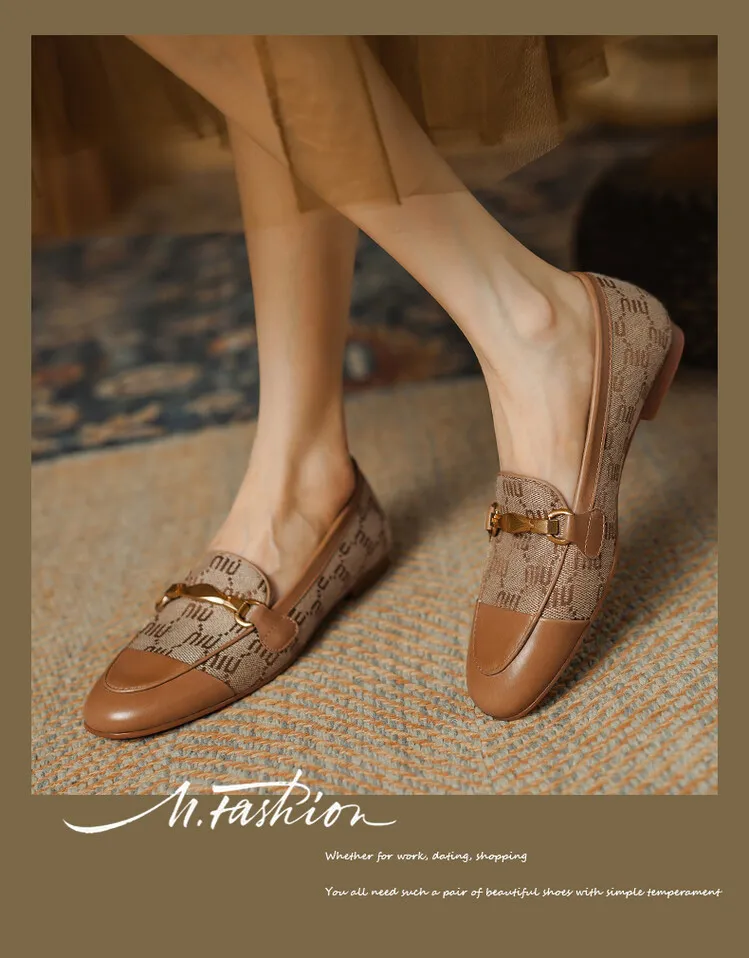Denim patchwork loafers, deep-cut slip-on shoes, chunky heel, low heel, comfortable and simple fashion women's shoes