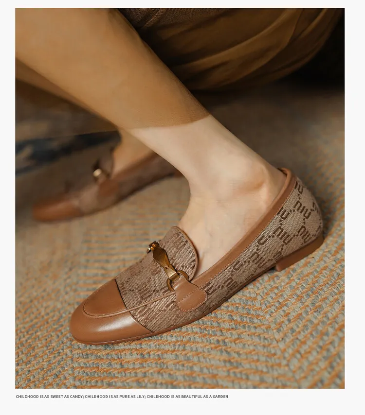 Denim patchwork loafers, deep-cut slip-on shoes, chunky heel, low heel, comfortable and simple fashion women's shoes