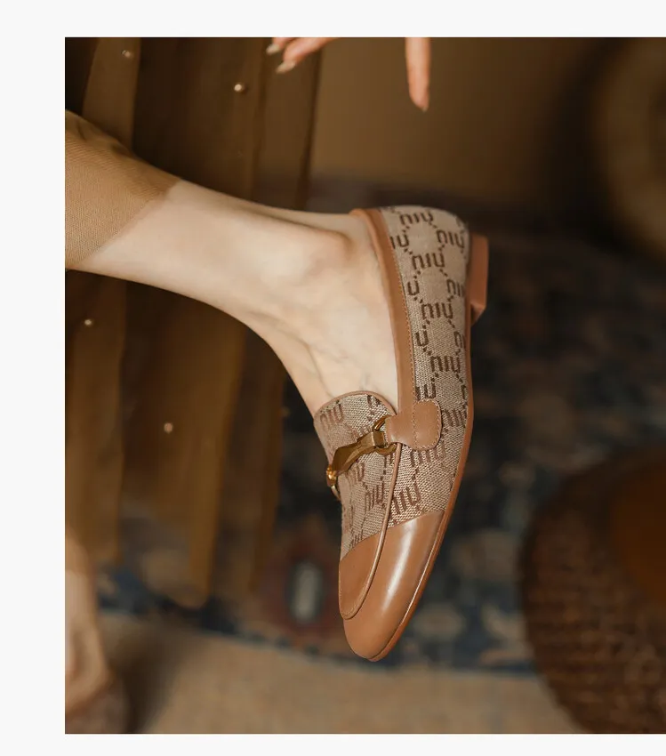 Denim patchwork loafers, deep-cut slip-on shoes, chunky heel, low heel, comfortable and simple fashion women's shoes