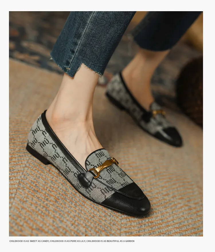 Denim patchwork loafers, deep-cut slip-on shoes, chunky heel, low heel, comfortable and simple fashion women's shoes