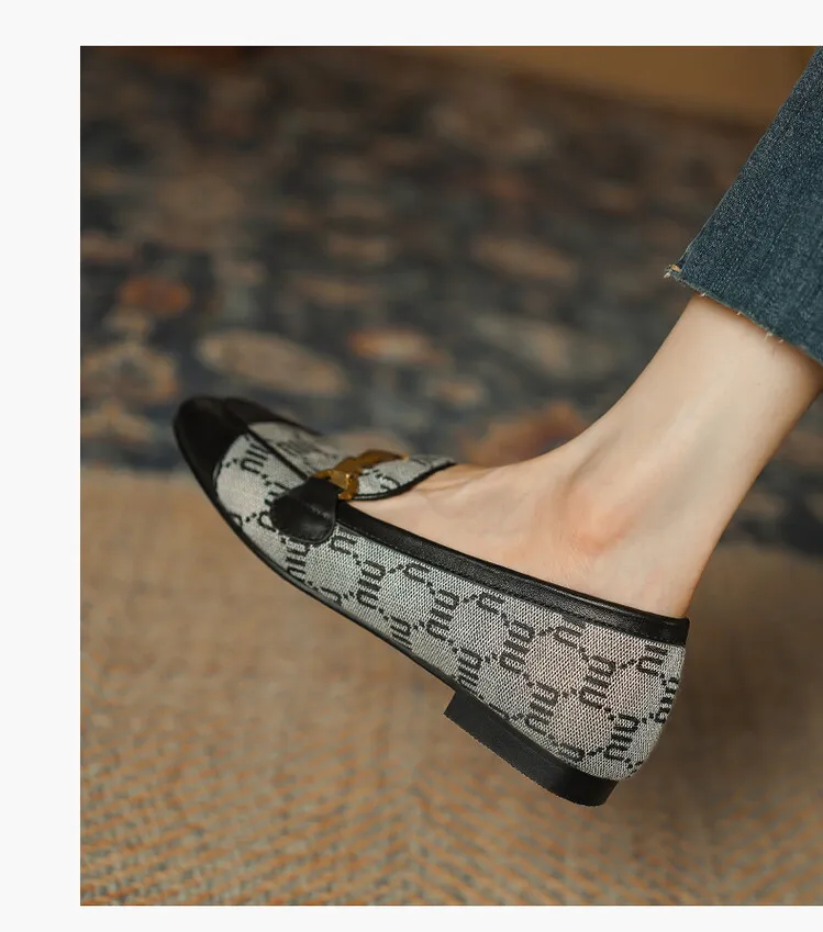 Denim patchwork loafers, deep-cut slip-on shoes, chunky heel, low heel, comfortable and simple fashion women's shoes