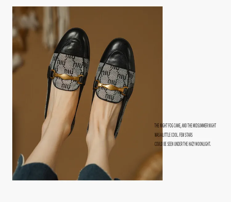 Denim patchwork loafers, deep-cut slip-on shoes, chunky heel, low heel, comfortable and simple fashion women's shoes
