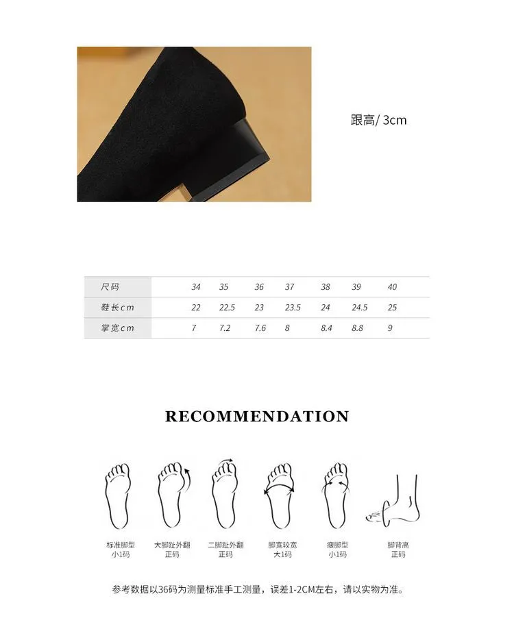 Spring Chunky Heel Mid-Heel Square Toe Low-Cut Slip-on Women's Shoes with Rhinestone Square Buckle 12-20c