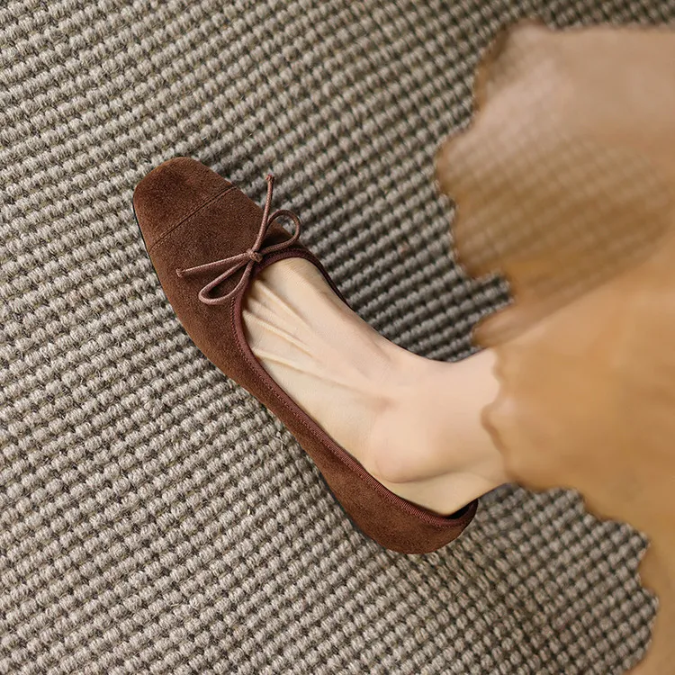 Women's Spring and Autumn Leopard Print Square Toe Low-Heeled Flats with Chunky Heel and Bow, Sheepskin Shoes 1-3a