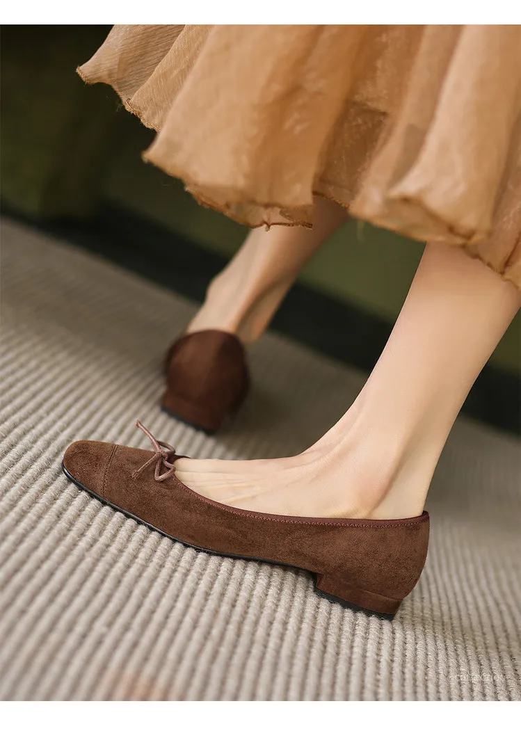Women's Spring and Autumn Leopard Print Square Toe Low-Heeled Flats with Chunky Heel and Bow, Sheepskin Shoes 1-3a