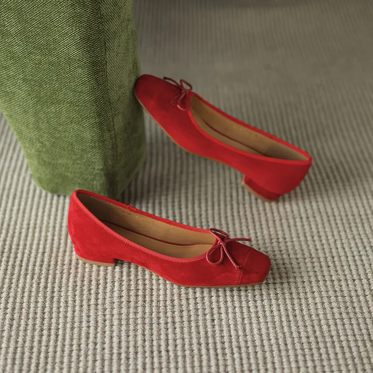 Women's Spring and Autumn Leopard Print Square Toe Low-Heeled Flats with Chunky Heel and Bow, Sheepskin Shoes 1-3a