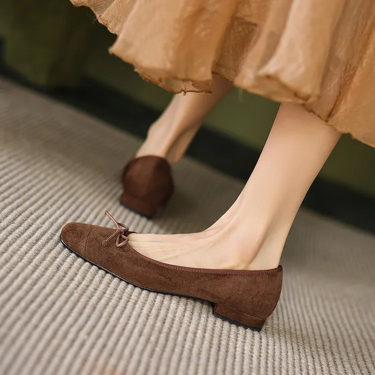 Women's Spring and Autumn Leopard Print Square Toe Low-Heeled Flats with Chunky Heel and Bow, Sheepskin Shoes 1-3a
