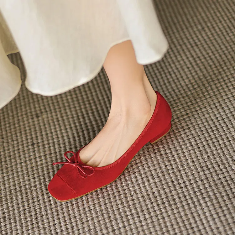 Women's Spring and Autumn Leopard Print Square Toe Low-Heeled Flats with Chunky Heel and Bow, Sheepskin Shoes 1-3a