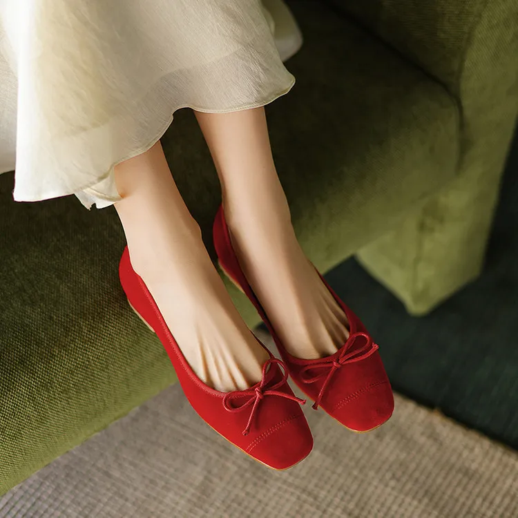 Women's Spring and Autumn Leopard Print Square Toe Low-Heeled Flats with Chunky Heel and Bow, Sheepskin Shoes 1-3a