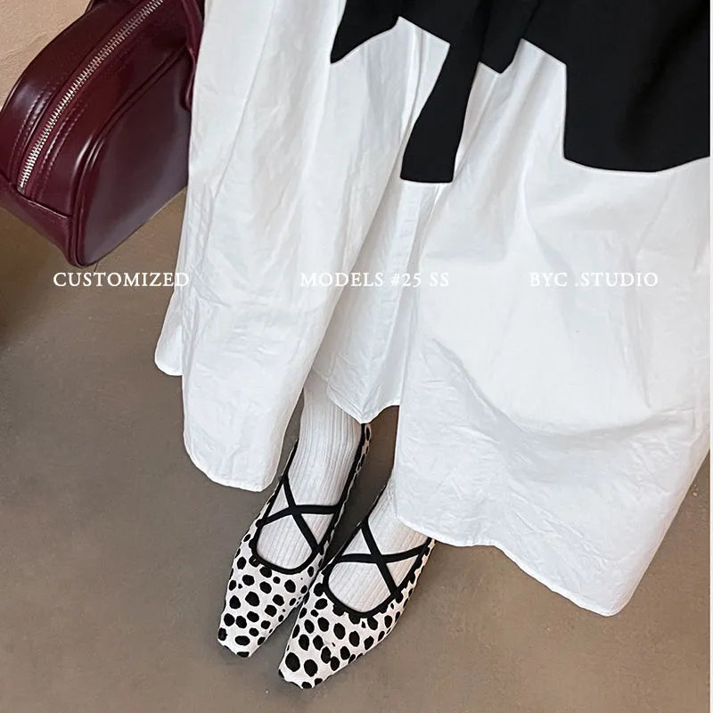 Fashionable Spring Square Toe Flat Low Heel Cross Strap Single Shoes Sheepskin Fashion Solid Color Women's Shoes 1-3p