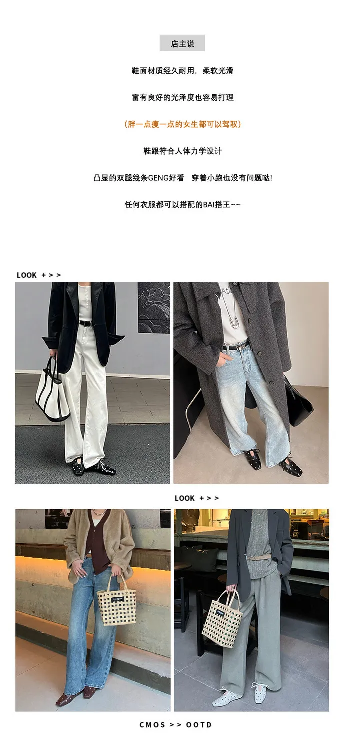 Spring square-toe single leather women's fashion shoes in black, brown, and off-white are hot-selling 1-11a