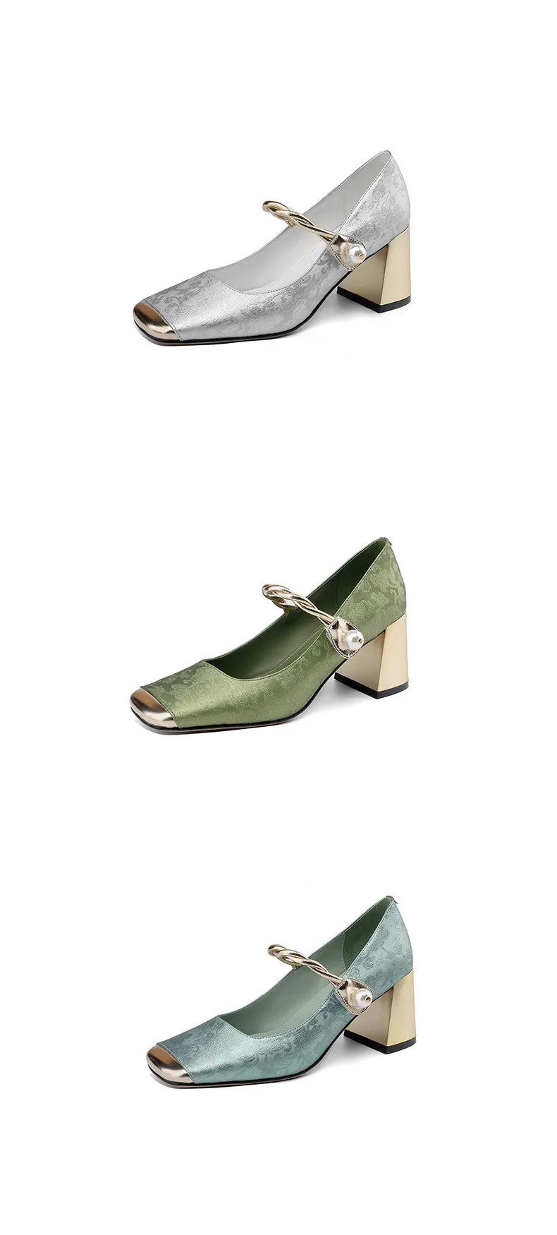Low-heeled French-style color-blocked women's shoes, chunky heeled high heels, spring and autumn style, square toe, shallow mouth, one-strap fashionable single shoes.