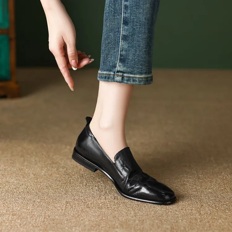 Slip-on lace-up style women's spring chunky heel mid-heel round toe deep-cut cowhide fashion shoes 1-15j