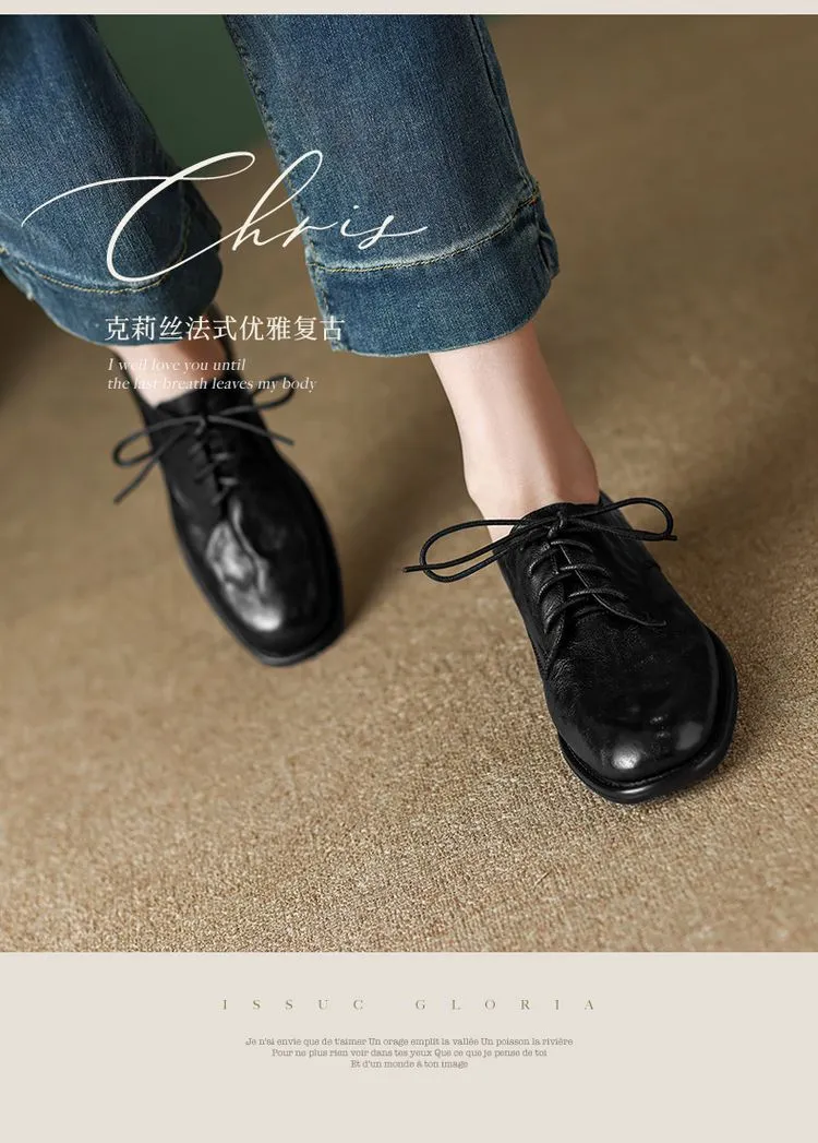 Slip-on lace-up style women's spring chunky heel mid-heel round toe deep-cut cowhide fashion shoes 1-15j