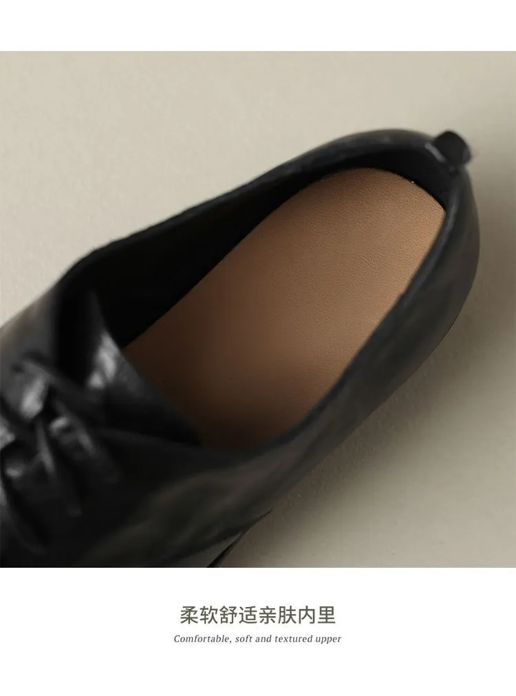 Slip-on lace-up style women's spring chunky heel mid-heel round toe deep-cut cowhide fashion shoes 1-15j