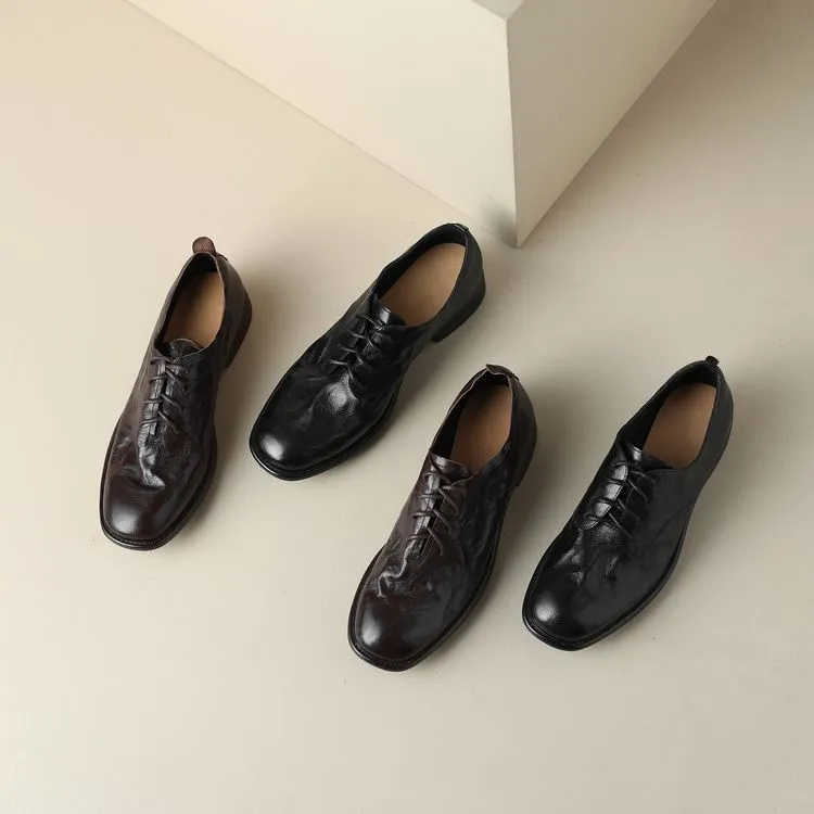 Slip-on lace-up style women's spring chunky heel mid-heel round toe deep-cut cowhide fashion shoes 1-15j