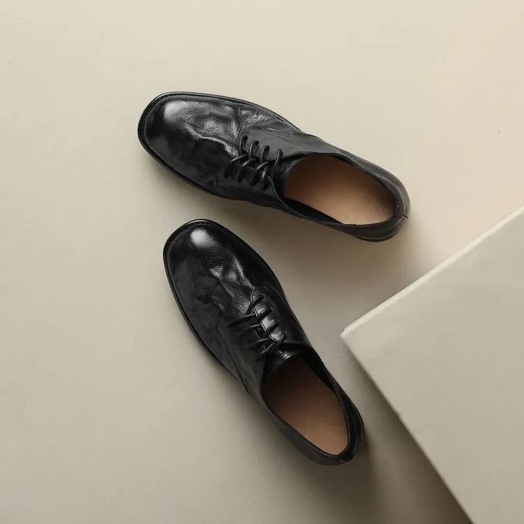 Slip-on lace-up style women's spring chunky heel mid-heel round toe deep-cut cowhide fashion shoes 1-15j