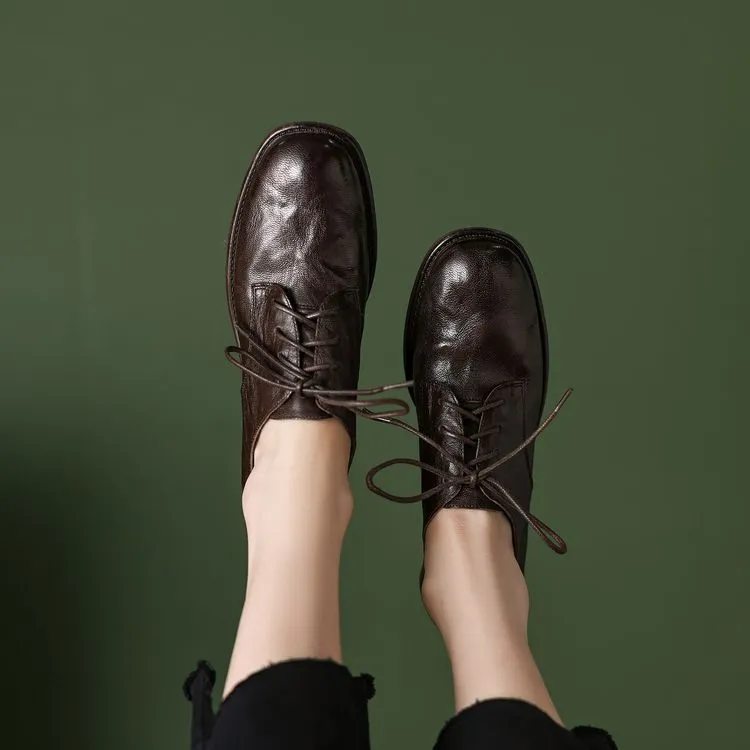 Slip-on lace-up style women's spring chunky heel mid-heel round toe deep-cut cowhide fashion shoes 1-15j