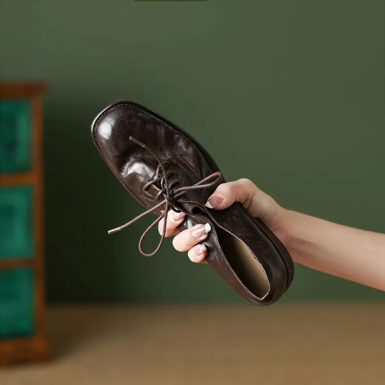 Slip-on lace-up style women's spring chunky heel mid-heel round toe deep-cut cowhide fashion shoes 1-15j