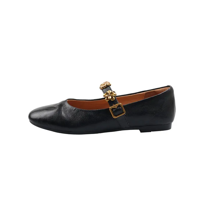 Spring round-toe, low-heeled, flat sheepskin Mary Jane shoes, women's shoes, size 22-4a