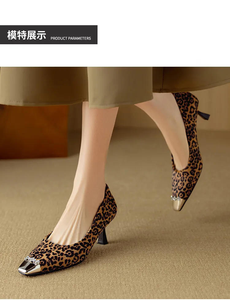 Spring square-toe, low-cut, stiletto heeled women's fashion shoes