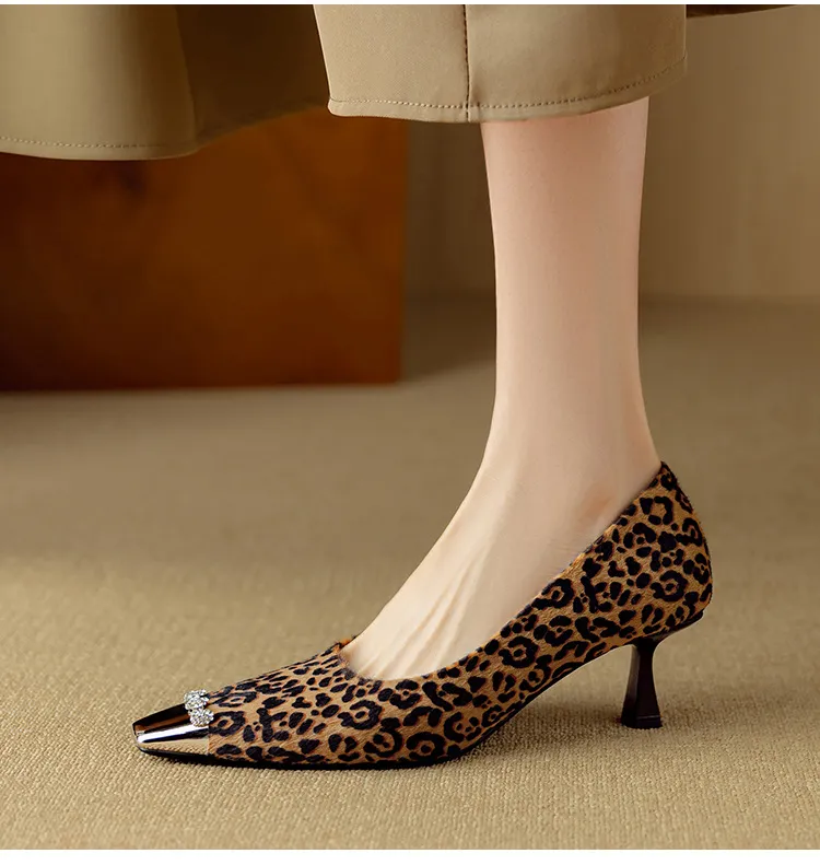 Spring square-toe, low-cut, stiletto heeled women's fashion shoes