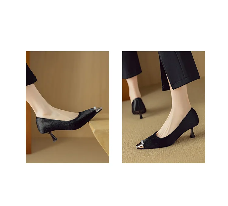 Spring square-toe, low-cut, stiletto heeled women's fashion shoes