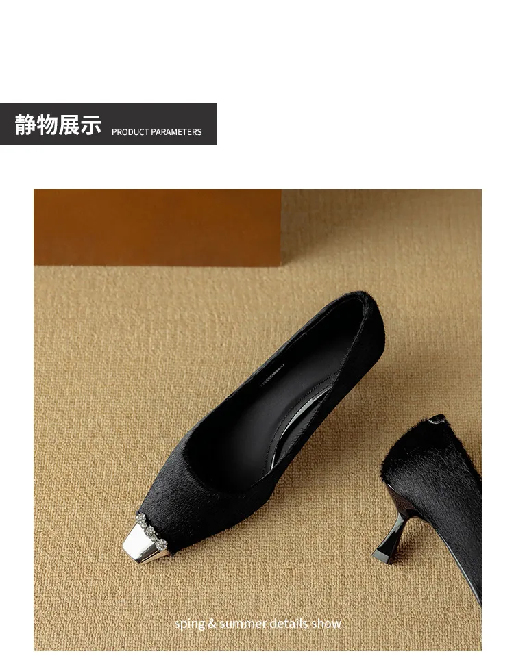 Spring square-toe, low-cut, stiletto heeled women's fashion shoes
