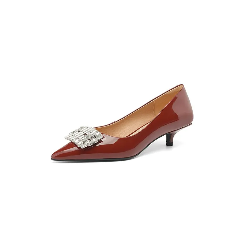 Spring pointed-toe stiletto mid-heel flats with rhinestone square buckle fashion shoes for women
