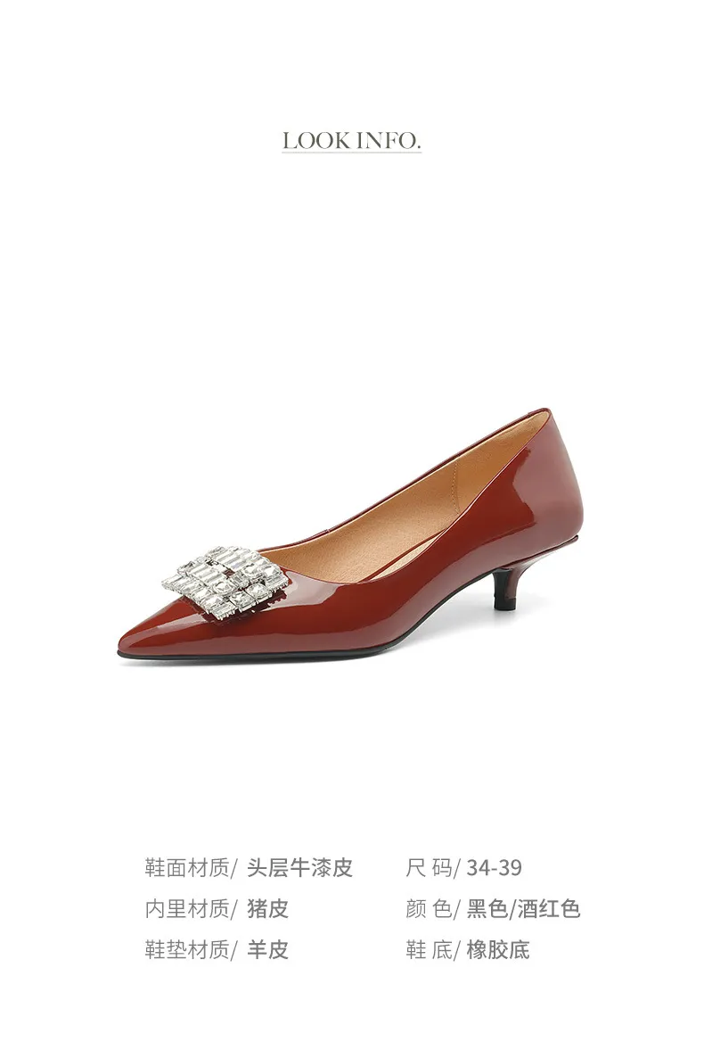 Spring pointed-toe stiletto mid-heel flats with rhinestone square buckle fashion shoes for women