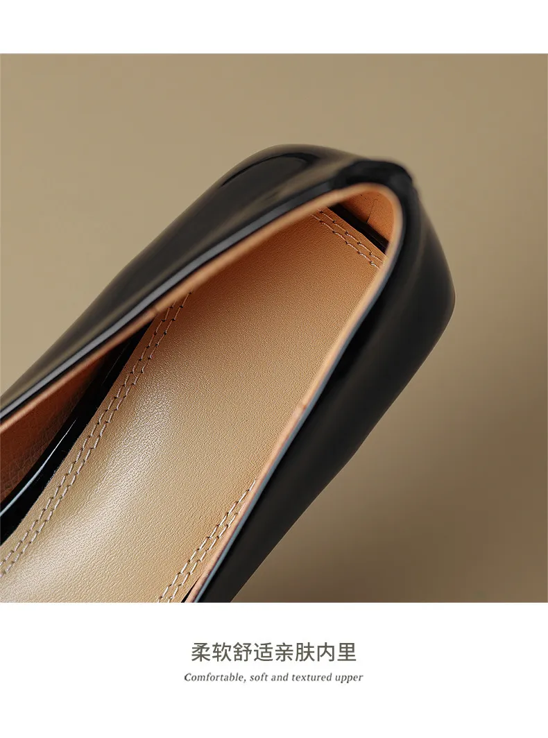 Spring pointed-toe stiletto mid-heel flats with rhinestone square buckle fashion shoes for women