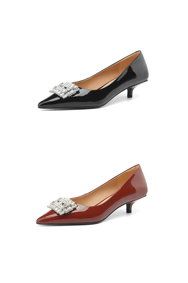 Spring pointed-toe stiletto mid-heel flats with rhinestone square buckle fashion shoes for women