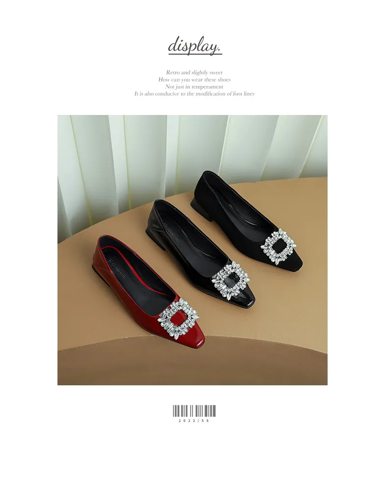 Fashionable Spring Square Toe Low-Cut Slip-On Women's Shoes with Rhinestone Buckle and Chunky Heel