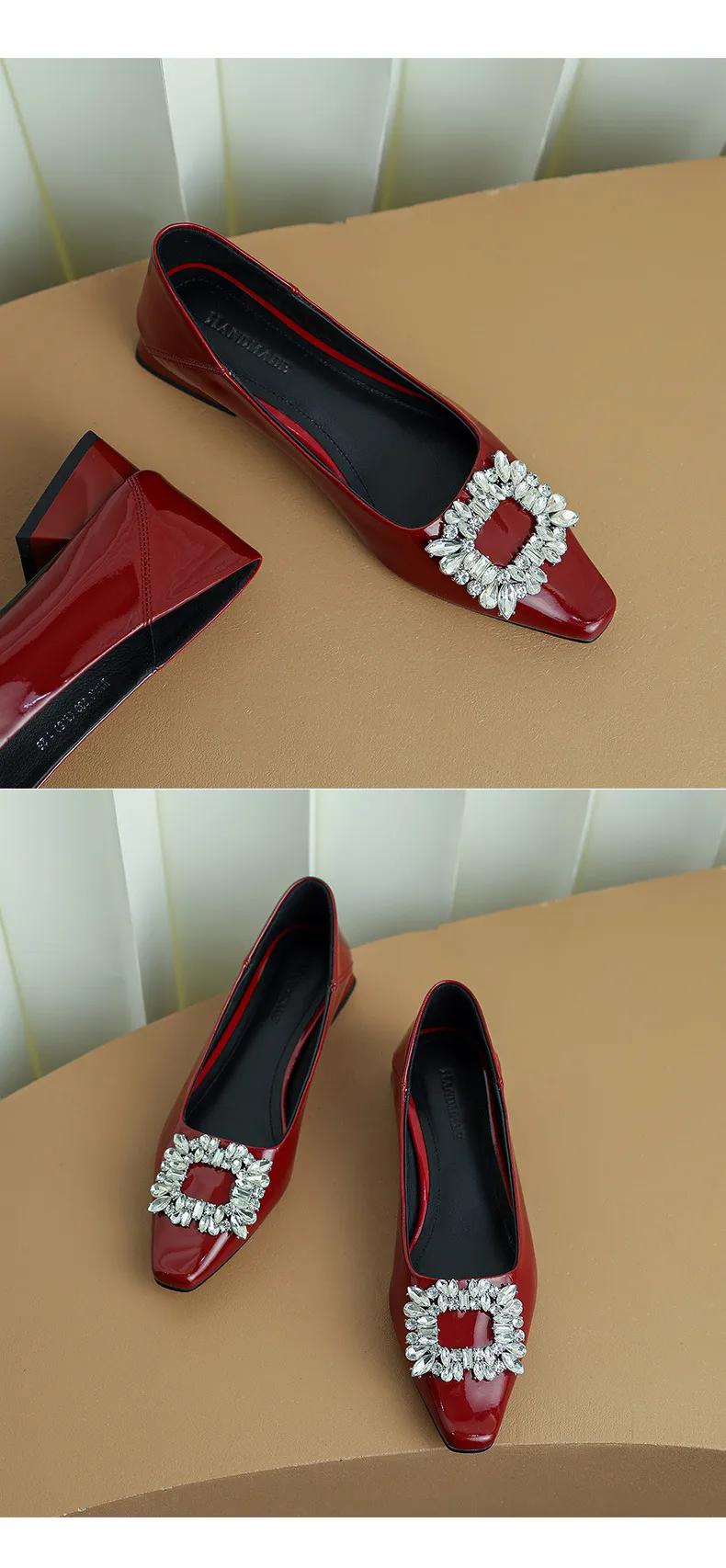 Fashionable Spring Square Toe Low-Cut Slip-On Women's Shoes with Rhinestone Buckle and Chunky Heel