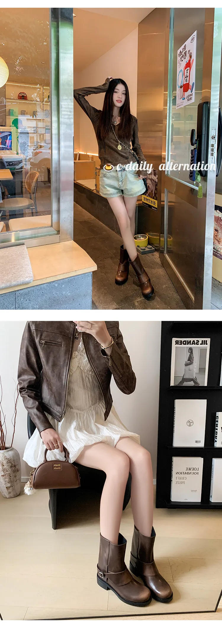 Autumn/Winter Short Leather Thick-Soled British Style Women's Boots with Straight Shaft, Round Toe, Chunky Heel, and Belt Buckle